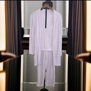 Rachel Ashwell 3 Piece Pajama Set Cami, Pant And Robe Large Light Lavender NWT